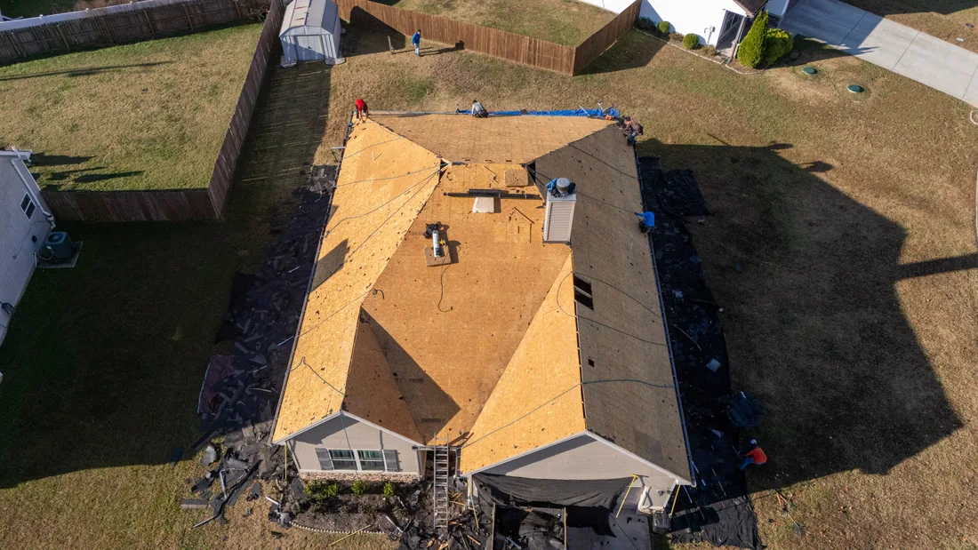Roof torn down to the decking during replacement