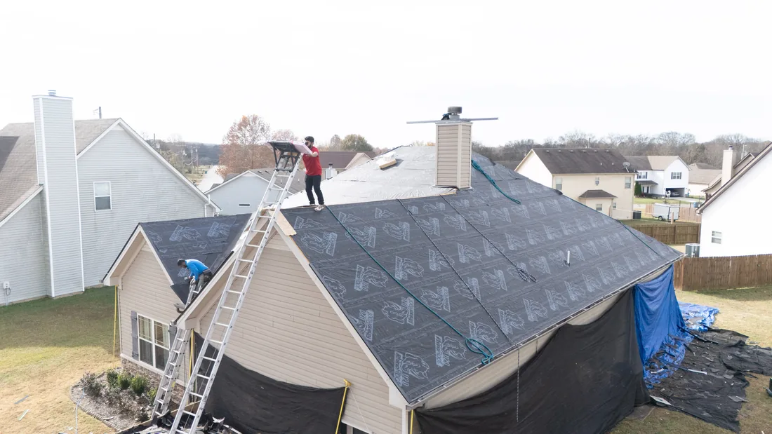 Our crew on the roof during installation